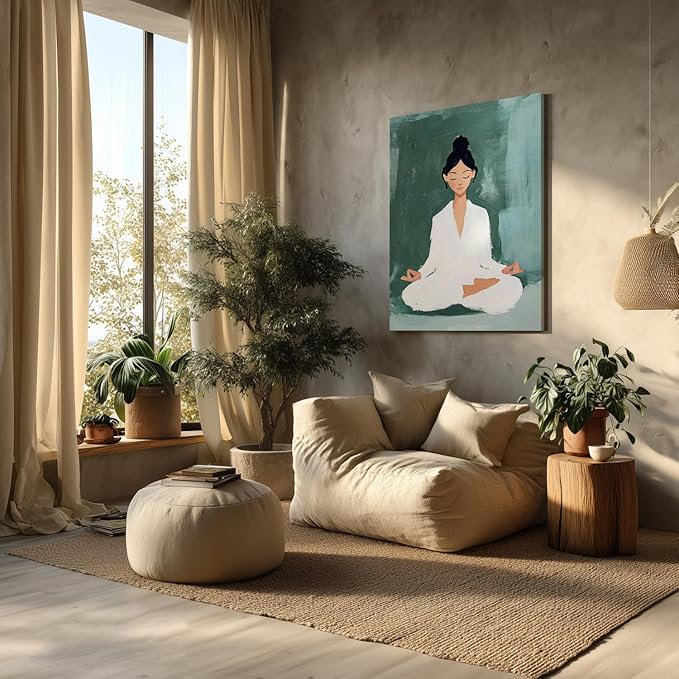 GELDSTEI Framed Zen Wall Art, Tranquil Meditation Wall Decor, Yoga Girl Canvas Painting, Spiritual Aesthetic Picture, Calming Mindfulness Poster Print for Living Room Spa Yoga Studio 12"x16"
