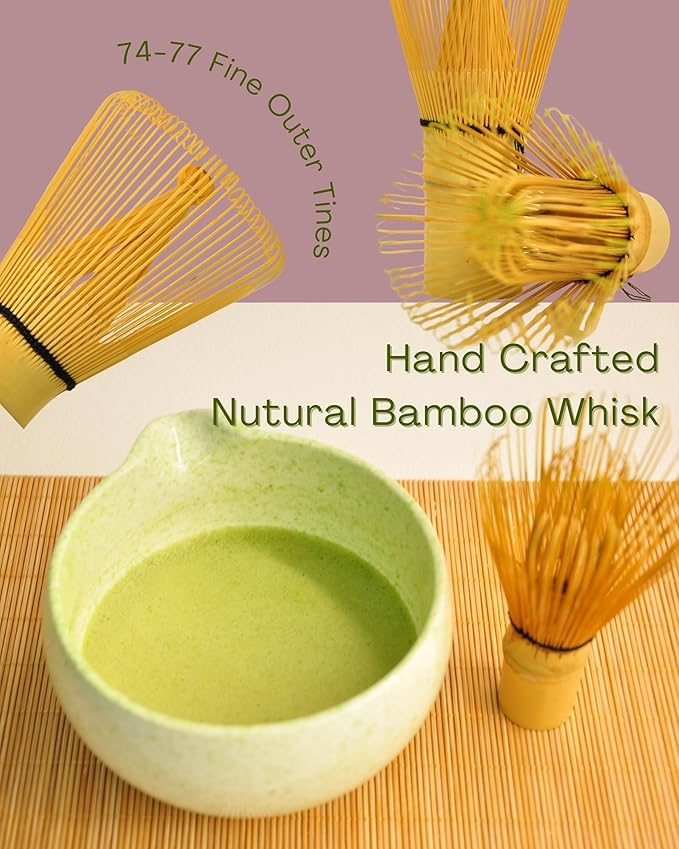Matcha Set, Ceramic Matcha Kit Set with Matcha Bowl, Matcha Whisk Chasen and Whisk Holder, Sifter, Bamboo Scoop, Scoop Rest and Tea Towel-7 Pcs Matcha Kit for Matcha Lovers, Green
