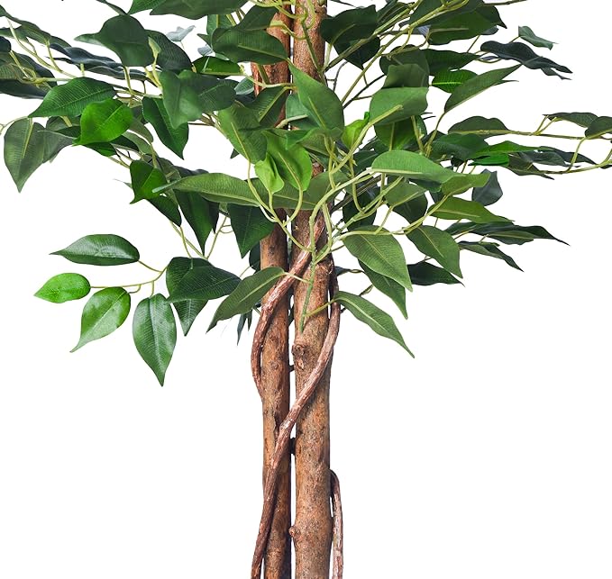 Artificial Ficus Tree 5FT Faux Silk Plants with Sturdy Plastic Nursery Pot,Fake Ficus Trees for Home Office Farmhouse Indoor Outdoor Decor Perfect Housewarming Gift (5FT-2Packs)