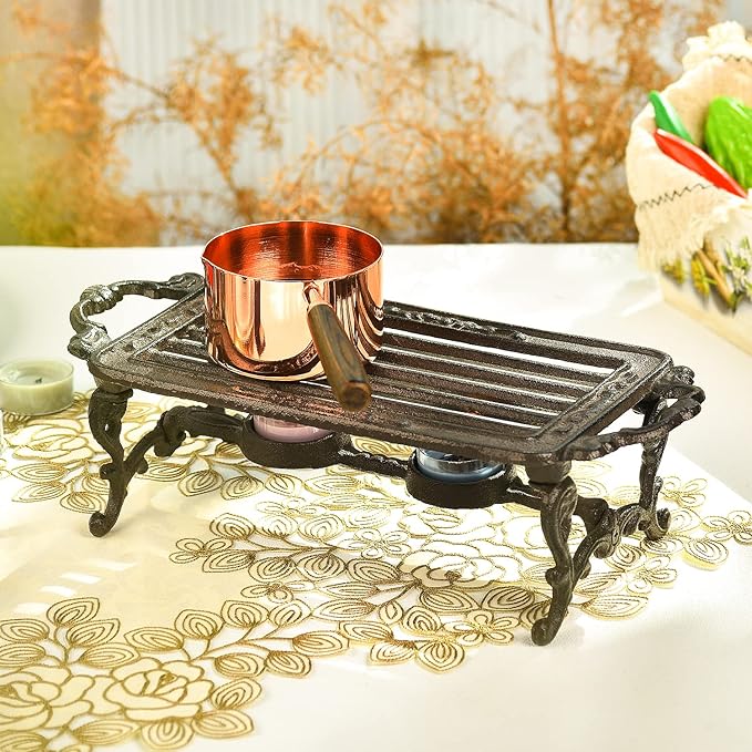 Sungmor Heavy Duty Cast Iron Teapot Dish Warmer Stable Holder for Tealight Stand | Tealight Warmer Decorative Stove for Villa Yard Balcony-Rectangle