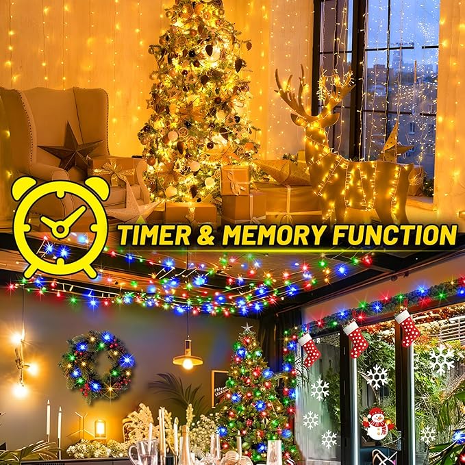 KNONEW Christmas Lights Outdoor 300 LED 99FT Green Wire Color Changing String Lights with 11 Modes & Timer Dimmable Fairy Light for Xmas Tree Roof Yard Wedding Decorations(Warm White to Multicolor)