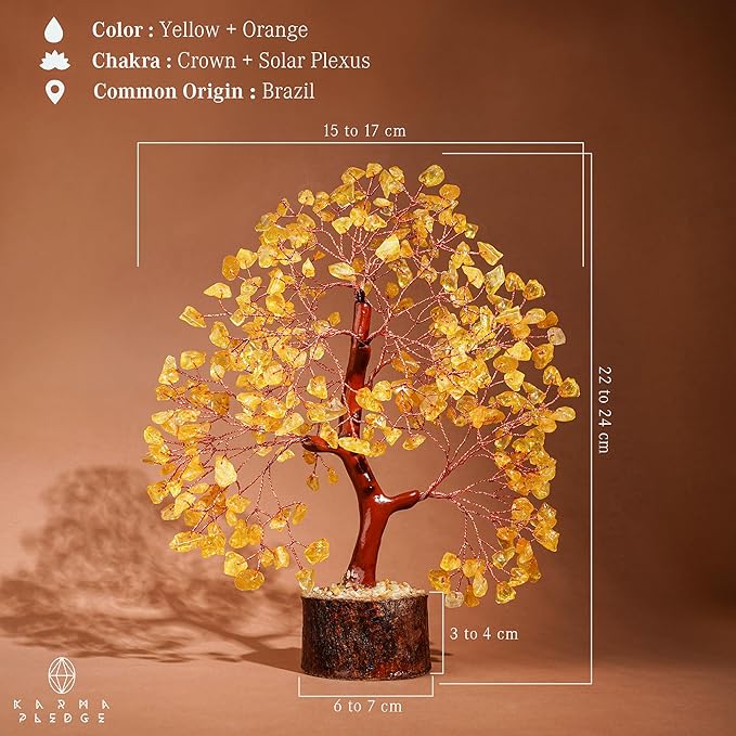 KARMAPLEDGE Crystal Tree Gifts for Women, Chakra Healing Citrine Crystals Handmade Tree of Life for Home and Office Desk Decoration, Reiki Healing, Good Luck, Positive Energy, Money, Birthday Gifts