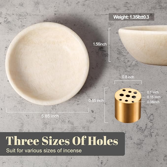 Koville Natural Marble Incense Holder, Incense Holder for Sticks with 9 Holes, Handmade Incense Burner Ash Catcher for Meditation Yoga SPA, Balsam Fir/Palo Santo/Sage/Cone(Ivory)