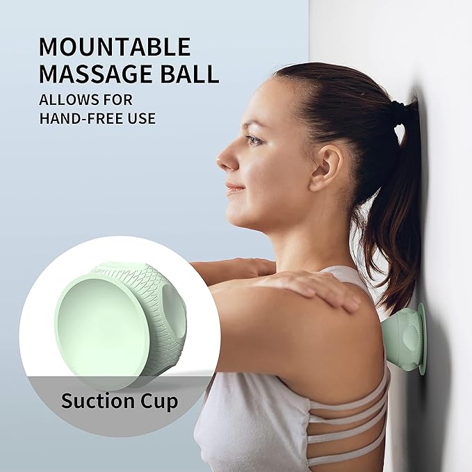 Mountable Self-Massage Ball Handfree with Suction Cup,Deep Tissue Back Sore Muscle Knot Massager,Myofascial Release,Manual Massage Balls, Foot Plantar Fasciitis, Back Stress Relief - Green