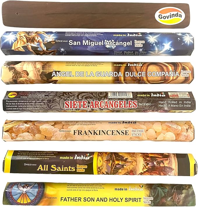 Sreevani Incense Sticks Variety Pack #18 and Incense Stick Holder Bundle Gift Set with 6 Church Fragrances