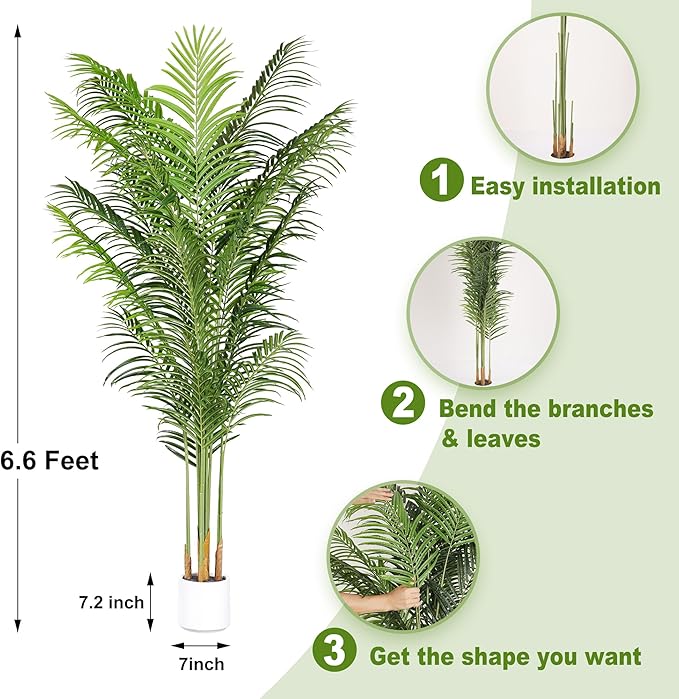Artificial Palm Tree for Home Decor Indoor 6.6Ft Large Tall Fake Plants Faux Tropical Areca Palm Silk Floor Plant in Pot Living Room Office Garden Decoration Housewarming Gift (2, 6.6 Feet)