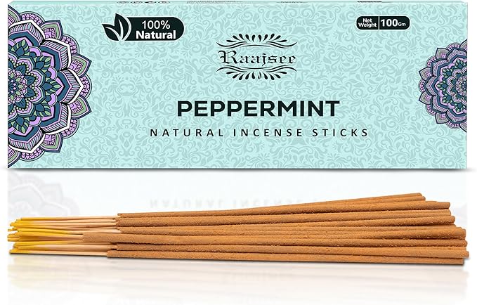 Peppermint Incense Sticks 100 gm Pack, Charcoal Free - 100% Natural,Organic Non Toxic Insence Sticks, Inscents Made with Flowers, Meditation Gifts for Spiritual Cleansing, Relaxation