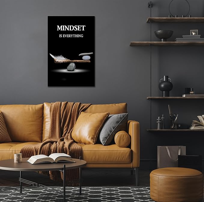 SKASNFAI Mindset Motivation Office Wall Art Zen Stone Canvas Print Pictures Wall Decor Framed Positive Quotes Posters for Living Room Bedroom Decoration (12L x 16W)