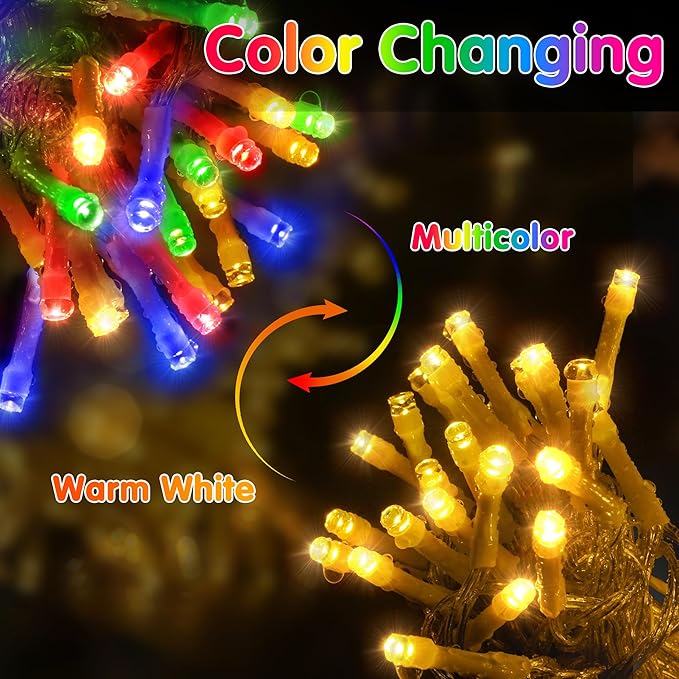 KNONEW Christmas Lights Outdoor 300 LED 99FT Clear Wire Color Changing String Lights with 11 Modes & Timer Dimmable Fairy Light for Xmas Tree Roof Yard Wedding Decorations(Warm White to Multicolor)