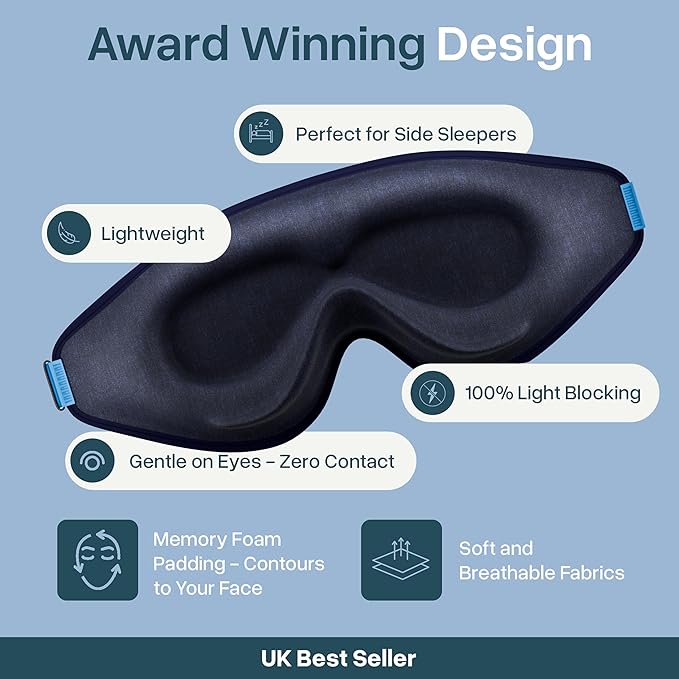 MyHalos® Sleep Mask - Eye Masks for Sleep - 100% Blackout Sleeping Mask for Women, Men & Side Sleepers - 3D Sleeping Eye Mask for Zero Pressure - Award Winning Design, Eyelash Friendly & Breathable