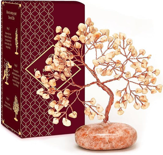 Sun Stone Crystal Tree of Life Office Decor Gifts for Women, Handmade Home Decoration Bonsai Feng Shui Trees for Positive Energy, Good Luck, Money, Meditation, Reiki Healing, Birthday Gifts