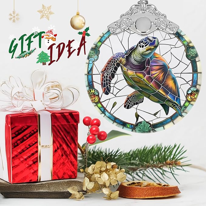 Charming Turtle Stained Glass Orament - Christmas Ornament - Christmas Decorations for Tree - Holiday Present ldeas - Gift Exchange