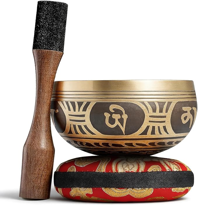 Handmade Tibetan Etched Singing Bowl Set – Sound Bowl & Meditation Bowl with Cushion, Mallet & Guide – Spiritual Healing Products – Meditation Sound Bath Kit – Portable Sound Therapy Tool