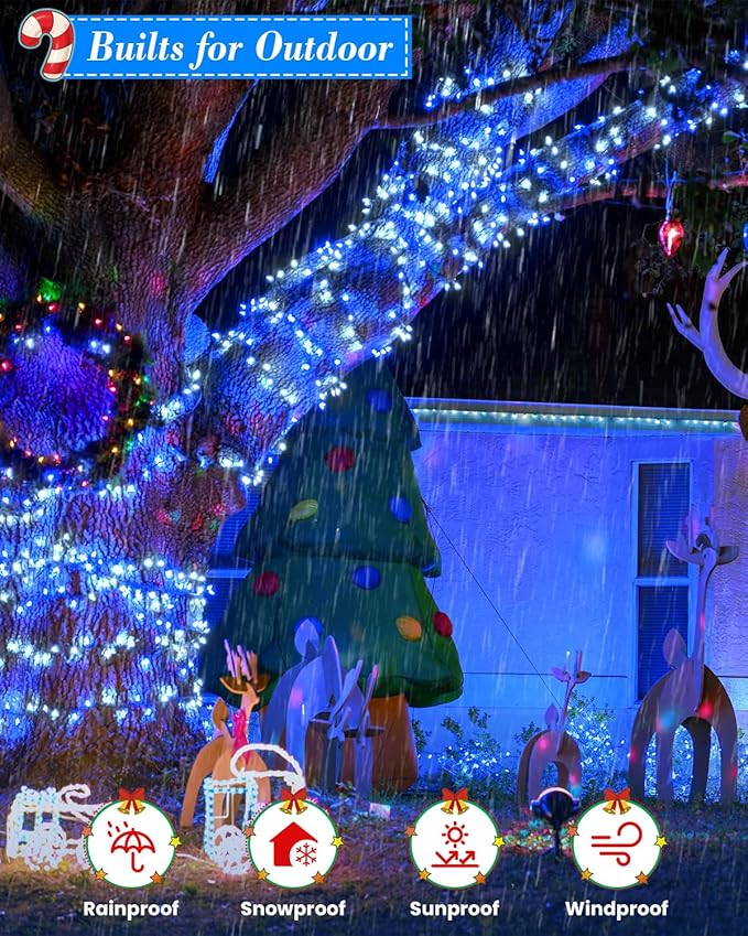 Blue White Christmas Lights Outdoor,Total 710FT 1800 LED,Extra Long String Lights Waterproof, Timer & Memory, 8 Modes Dimmable Plug in Fairy for Outside Tree Wedding Patry