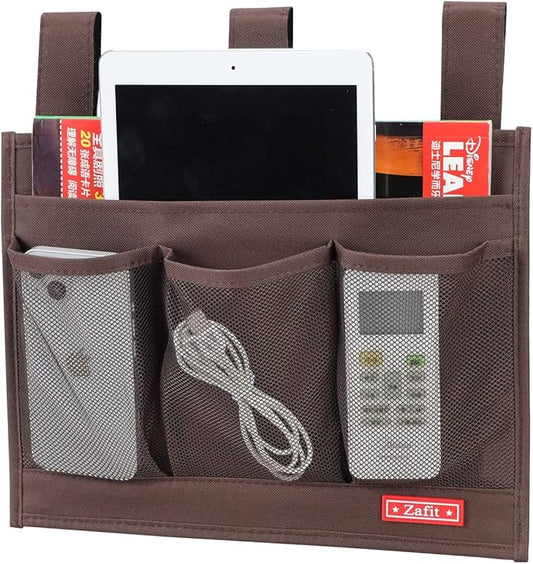 Hanging Bedside Caddy, Bedside Storage Organizer for Magazine, Phone, Remote control (Classic4 Pockets-Coffee)