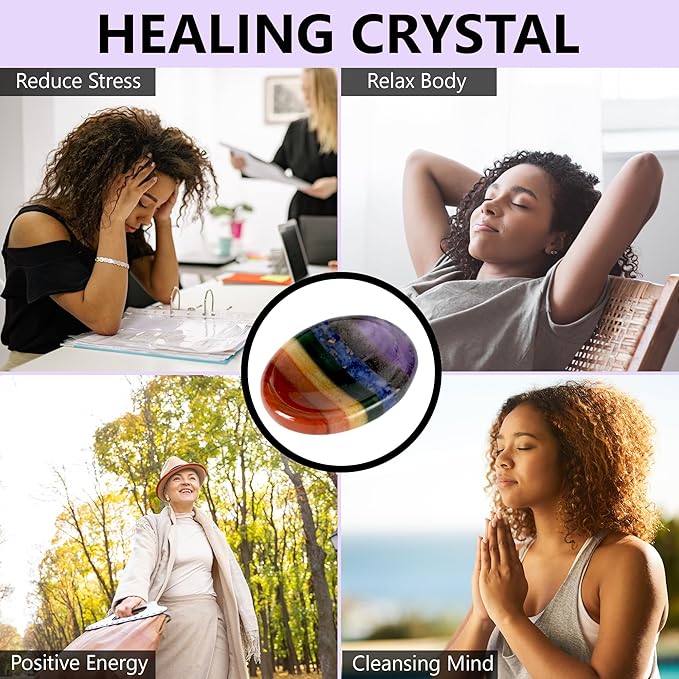 Seven Chakra Worry Stones – Crystal Thumb Worry Stone for Anguish, Stress – Relaxing and Soothing Balance Stone for Meditation, Stress Relief – Crystals and Healing Stones for Men and Women