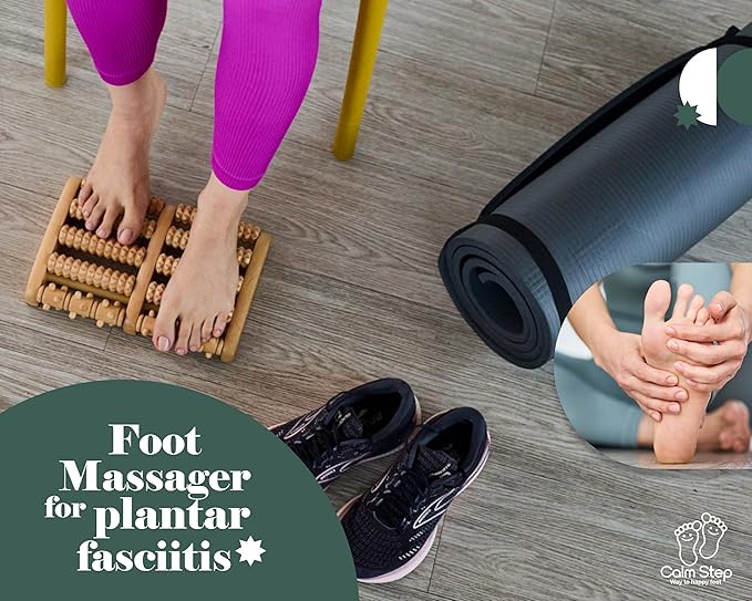 Wooden Foot Roller Massager for Plantar Fasciitis Relief - Arch-Shape Design for Neuropathy & Stress Relief - Durable & Portable Wooden Foot Massager roller - Includes Reflexology Chart