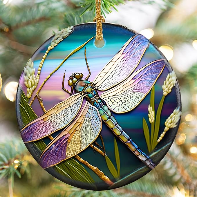 Touber Dragonfly Hanging Ornament - Christmas Tree Decor for Dragonfly Lovers - Pattern C