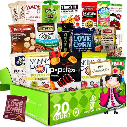 Gluten Free Palace 100 Calorie Snacks Variety Pack – Healthy Snack Care Package - Low Calorie, Vegan, Protein Bars & Nuts (20 Count)