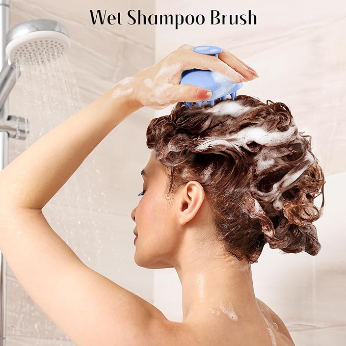 HEETA Scalp Scrubber Shampoo Brush, Scalp Massager Tool for Hair Growth, Soft Silicone Bristles for Dandruff Removal Wet Dry Use Women Men Kids Pet, Fit All Hair Types Care, Blue