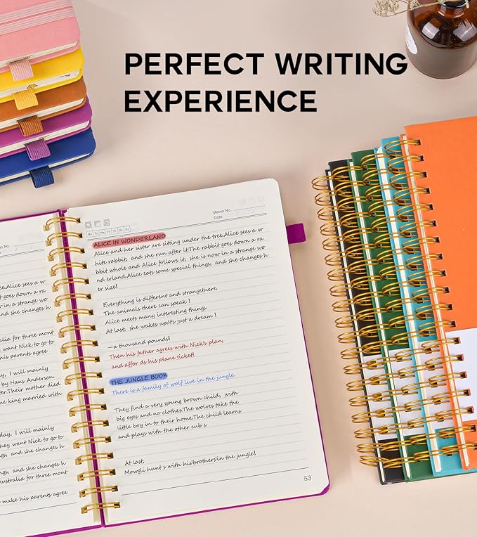 Large Spiral Notebook Journal for Women Men - 300 Numbered Lined Pages, College Ruled, A4 Hardcover Spiral Bound Notebook for School, Work, Note Taking, Writing, Leather Spiral Journal 8.5"x11"