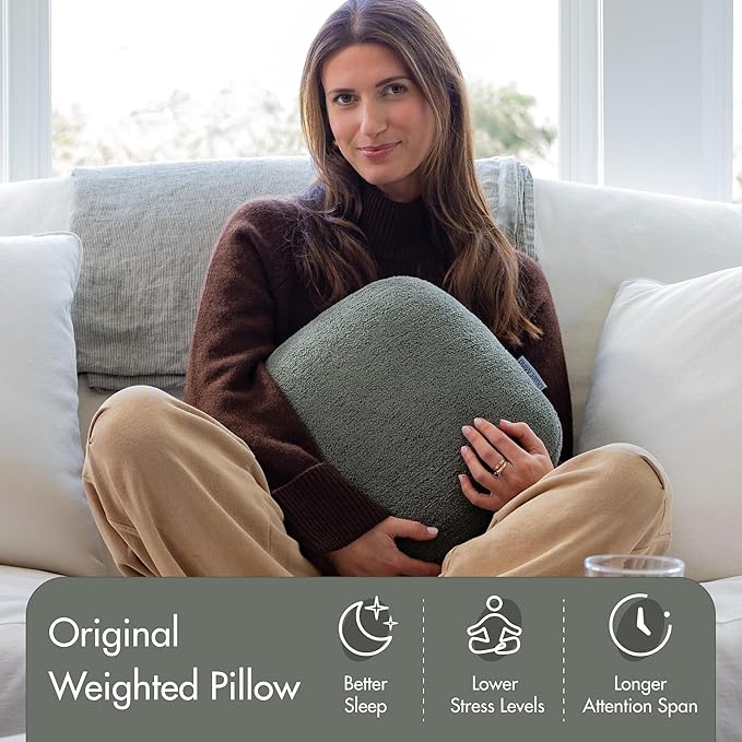 Quiet Mind Weighted Pillow for Adults 9 Lbs - Get Better Sleep - Sustainably Made and Chemical Free - Machine Washable (Medium, Agave Green)