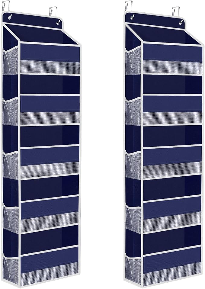 2 Pack Over The Door Organizer, Hanging Storage Organizer with Clear Window, 40lb Ultra Sturdy Large Capacity Room Organizer for Pantry Laundry Bathroom Nursery Closet (Grey)