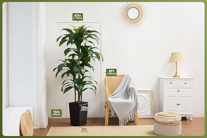 Artificial Dracaena Tree 6FT - Fake Tree with Brown Taper Planter & Pebbles - UV Resistant Faux Yucca Tropical Plant - Artificial Trees for Home Office Living Room Decor Indoor Outdoor