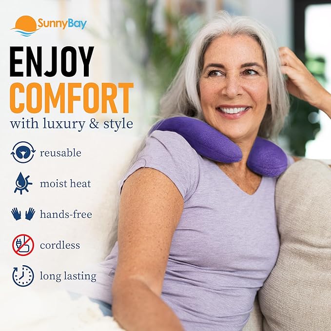 SunnyBay Microwave Heating Pad, Microwavable Heated Neck Pillow for Moist Hot Therapy, Heated Neck and Shoulder Wrap with Wheat Filling and Washable Cover, Purple, 2.5 lbs,12"x2"x2"