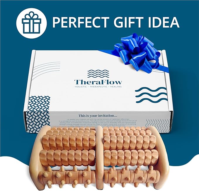 TheraFlow Wooden Foot Massager for Neuropathy, Heel Pain and Targeted Plantar Fasciitis Relief | Deep Tissue and Feet Massage for Relaxation | Reflexology Tool for Planters Facetious Relief