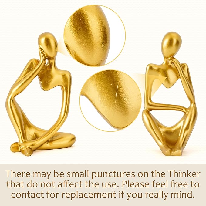 Thinker Statues and Sculptures,Sandstone Resin Thinker Statue Ornaments, Abstract Style Sculptures, Housewarming Gifts, Home Decorations, Living Room Desk Decor (Gold)