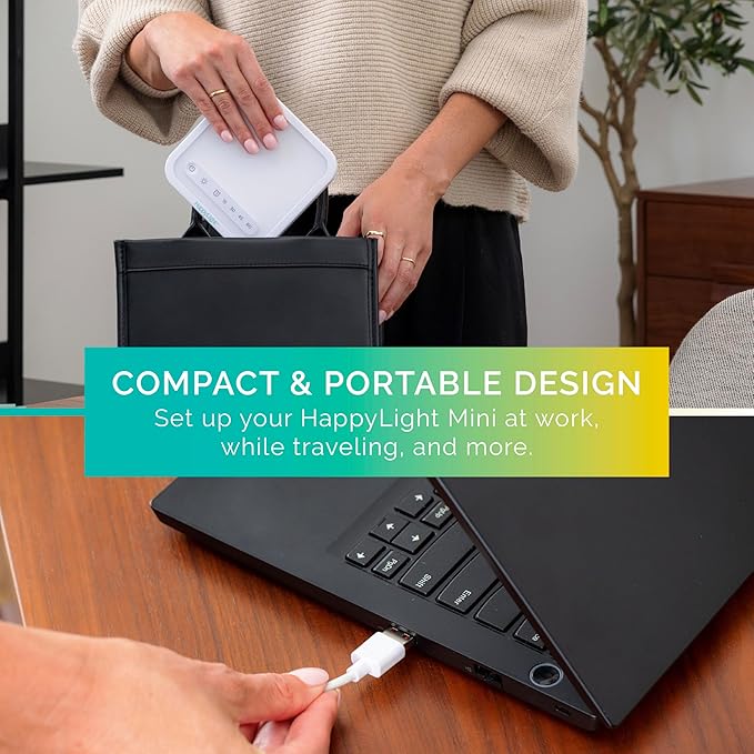 Verilux HappyLight Mini - Portable & Compact Light Therapy Lamp with 10,000 Lux, UV-Free, LED Light with Adjustable Brightness - Boost Mood, Enhance Sleep, & Focus - Small Sun Lamp for Winter Blues