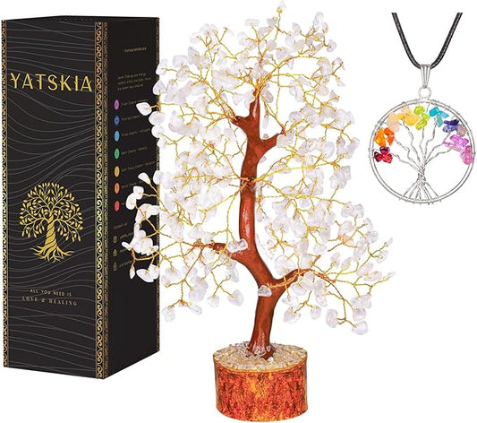 YATSKIA Clear Quartz Crystal Tree for Home Decor, Handmade Gemstone Tree for Positive Energy, Good Luck Birthday Gifts for Women