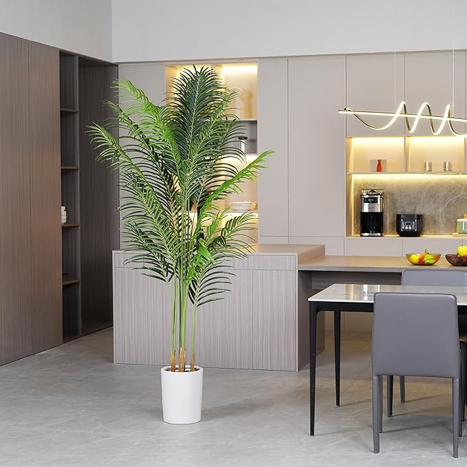 Artificial Palm Tree 6Ft Faux Silk Green Realistic Decorative Tall Fake Potted Plants Artificial for Bedroom Living Room Office Home Decor Indoor Outdoor