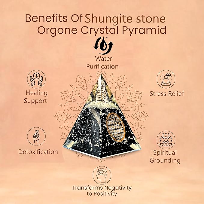 Orgone Shungite pyramid like Black Tourmaline Orgone Pyramid Crystal Energy Decor with Quartz & Copper Sacred Geometry Desk Accent or Gift Handcrafted Spiritual Pyramid