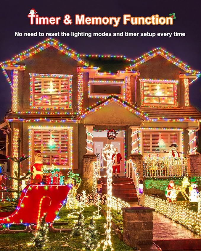 Multicolor Christmas Lights 552FT 1400LED, Extra Long Outdoor String Lights Waterproof, Timer & Memory, 8 Modes Dimmable Plug in Fairy for Outside Tree Wedding Patry