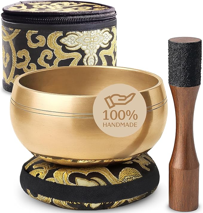 Tibetan Singing Bowl Set with Case – Authentic Plain Design – Complete Meditation Bowl Kit with Cushion, Mallet, Box & Guide – Perfect Tibetan Bell for Yoga, Relaxation, & Sound Healing