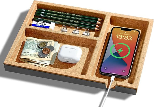 UPERGO Valet Tray, Nightstand Tray for Men, Desk Drawer Organizer for Keys, Watch, Jewellery, Bedside Caddy