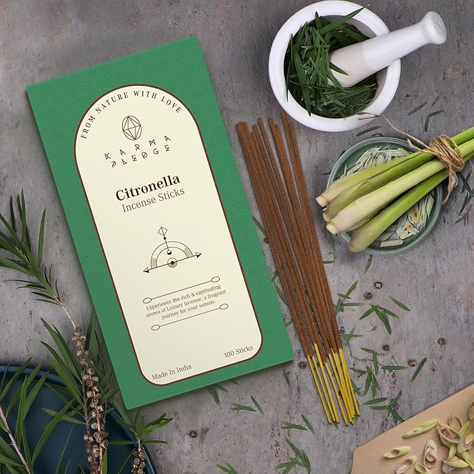 Citronella Incense Sticks, Organic Hand Dipped 100 Sticks with Natural Herbs & Aromatic Ingredients, Burn Time 45 to 60 Minutes, Incense for Positivity, Yoga, Meditation, Relaxation, Spiritual Gift