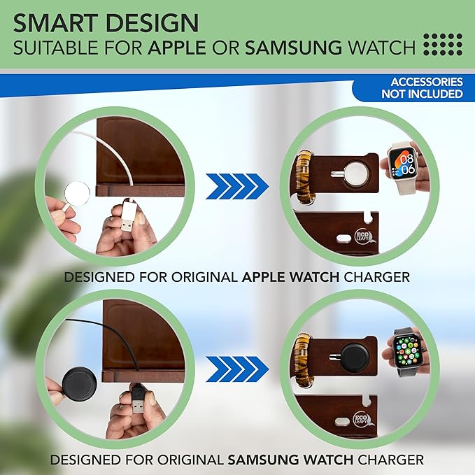 Nightstand Organizer- Bedside Docking Station for Men- Unique Gifts for Husband, Father or Dad from Wife, Son or Daughter- Desk Organizer for Phone, Watches, Wallet & Accessories (Brown)