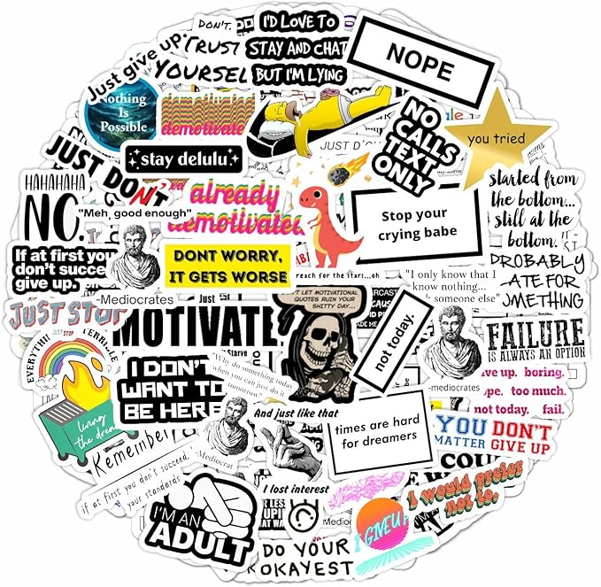 BulbaCraft 100Pcs Snarky Stickers, Sarcastic Stickers - Demotivational Decals for Water Bottle and Laptop - Unmotivational Decals, Gifts for Women & Men