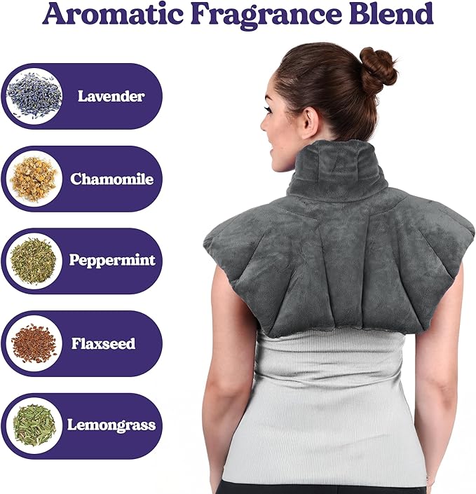 Microwavable Heating Pad for Neck, Shoulders, and Back by Joy & Grace | 5 Lb Weighted Neck & Shoulder Wrap | Moist Heat Therapy Pack for Relaxation and Comfort | Soft Micro-Mink Cover | Scented Gray