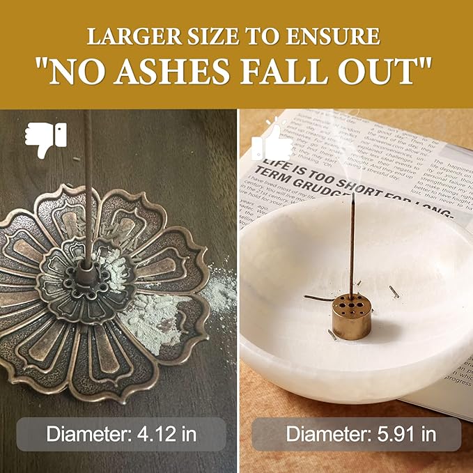 Koville Natural Marble Incense Holder, Incense Holder for Sticks with 9 Holes, Handmade Incense Burner Ash Catcher for Meditation Yoga SPA, Balsam Fir/Palo Santo/Sage/Cone (White)