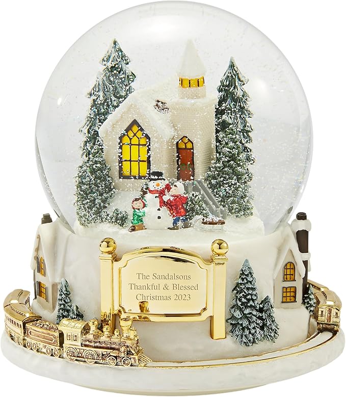 THINGS REMEMBERED Engraved Light Up Colorful Village Musical Snow Globe, Plays Joy to The World Music, Beautiful and Unique Christmas Decor(Free Customization)