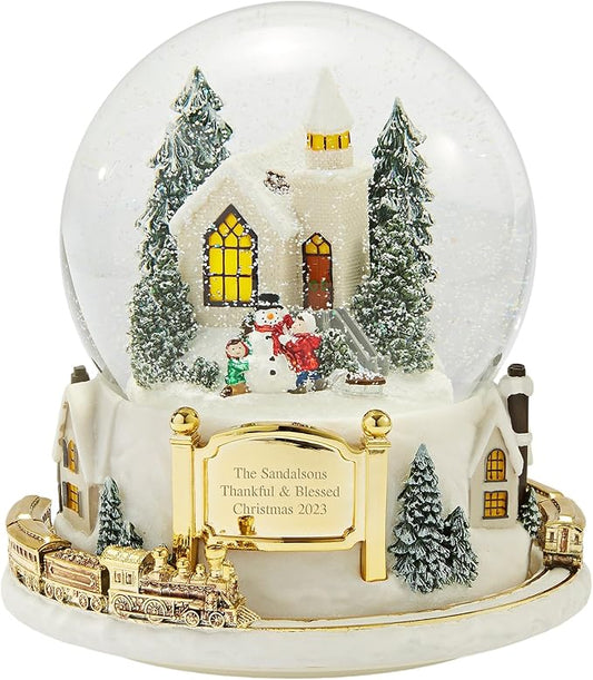 THINGS REMEMBERED Engraved Light Up Colorful Village Musical Snow Globe, Plays Joy to The World Music, Beautiful and Unique Christmas Decor(Free Customization)