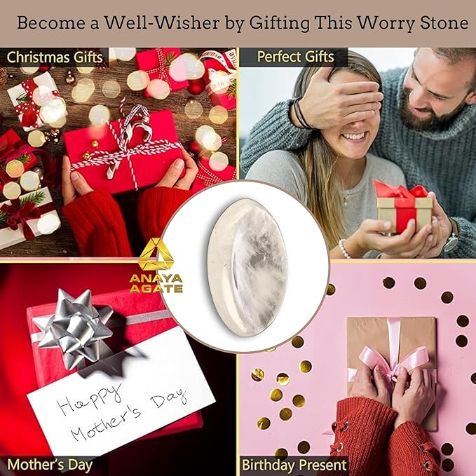 Clear Quartz Worry Stones – Crystal Thumb Worry Stone for Anguish, Stress – Relaxing and Soothing Balance Stones for Meditation, Stress Relief – Healing Stones and Crystals for Men and Women