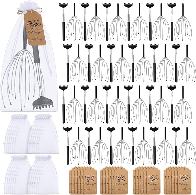 Hoolerry 24 Sets Massage Gifts Head Massager Back Scratcher Fingers Head Scratcher Manual Scalp Massager Christmas Gifts for Body Home Office Spa Stress Relief Relaxation Hair Stimulation Women Men