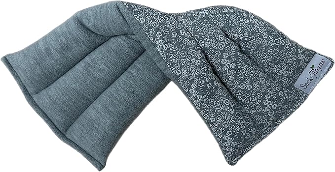 SacksyThyme Microwave Heating Pad for Back, Neck, Menstrual Cramps, Shoulders, Leg Pain Relief - Hot Moist Microwavable Therapy Pack - Gray Unscented Flaxseed Heat Pad Made in USA