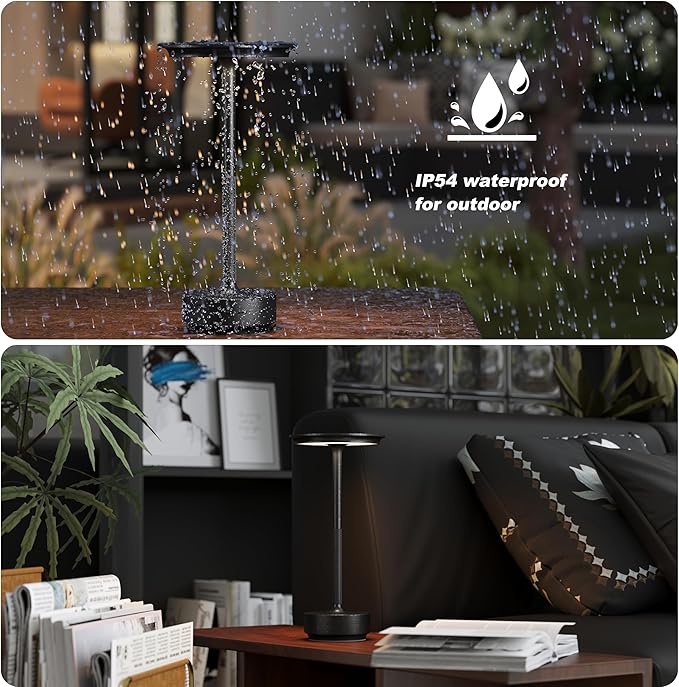 2 Pack Rechargeable Table Lamps Cordless, Portable 5000mAh Outdoor Table Light, 3 Color Stepless Dimming LED Table Lamp with Memory Function, for Home/Dinner/Patio/Restaurant.(Diamond Black)