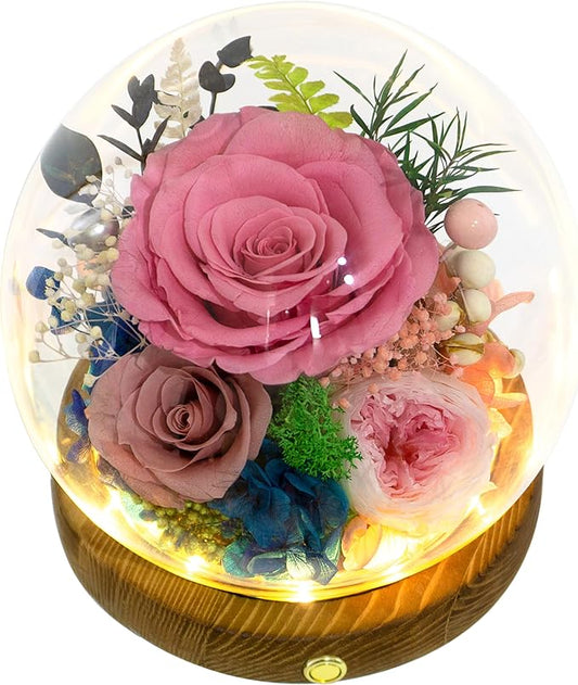 Valley of Rain & Forest Long-Lasting Real Flowers, Unique Floral Gift For you to send Love for All Occasions, for Indoor Decoration (Sweet Pink Rose Arrangement)